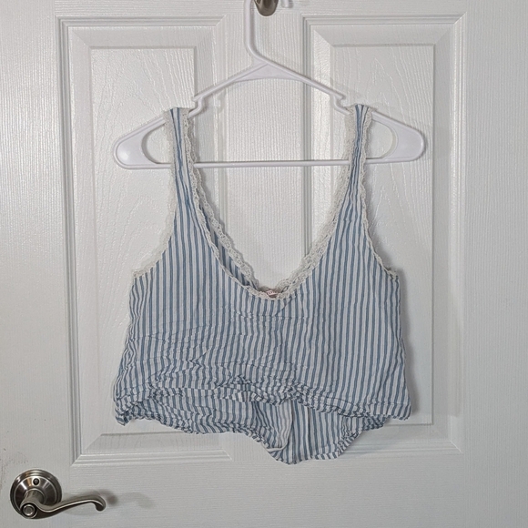 Vintage 90s Victoria's Secret Lace Trim Blue‎ and White Striped Slip Top Size S - Picture 3 of 6